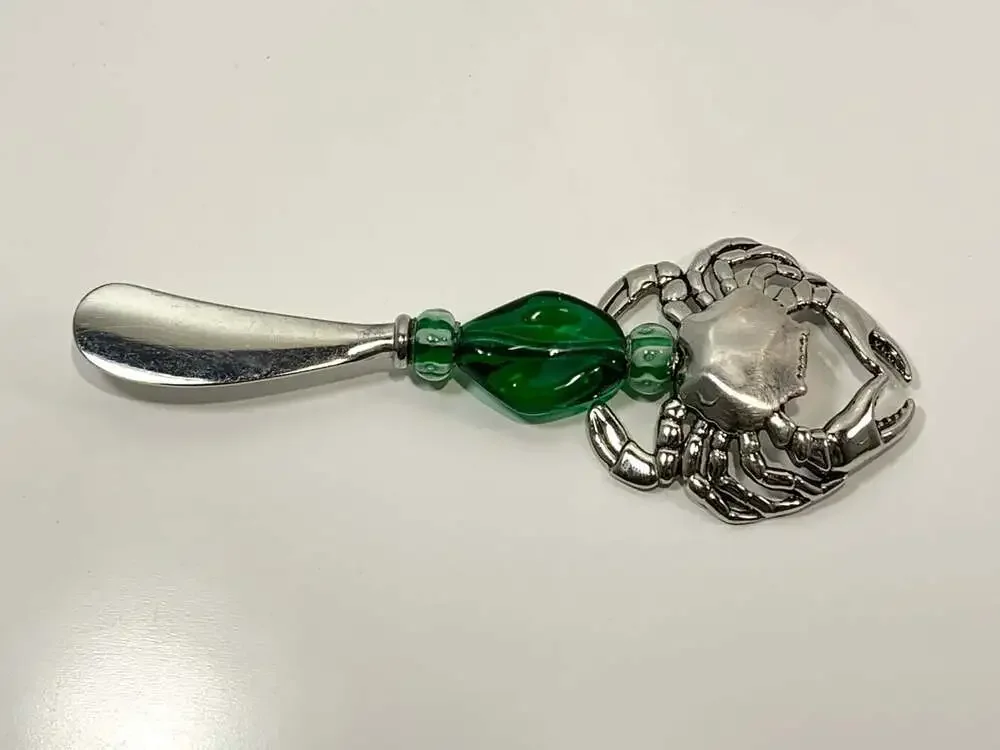 Mud Pie Crab And Green Glass Cheese Spreader